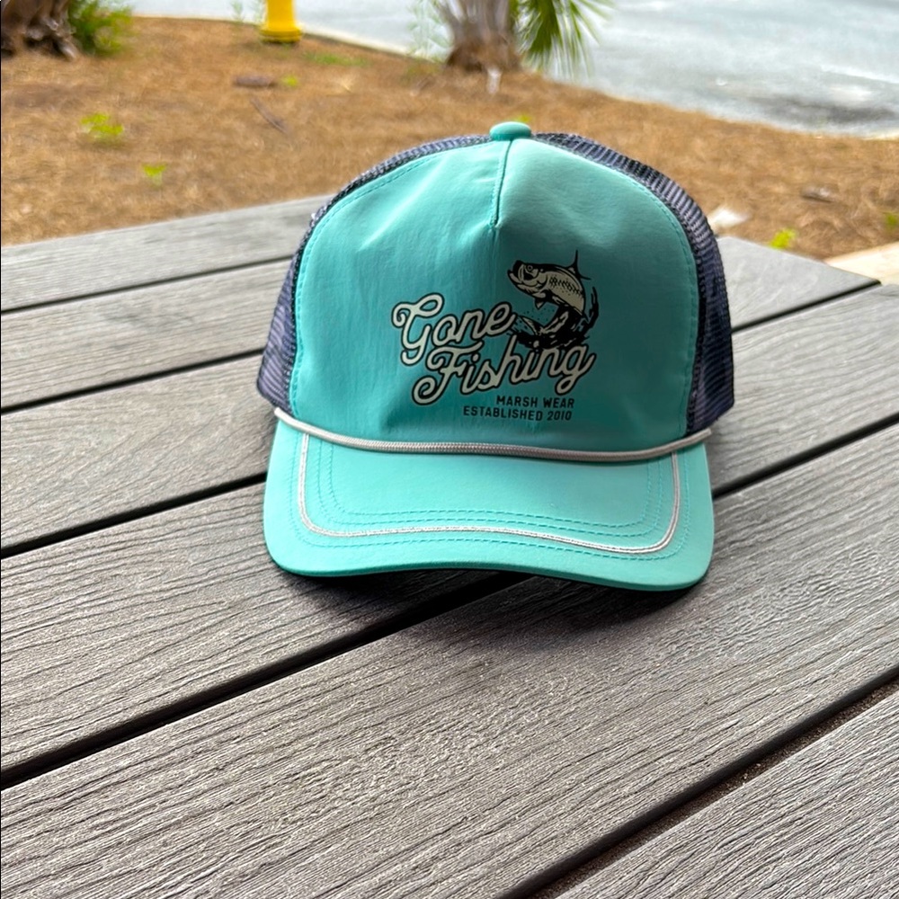 Gone Fishing Teal and Black Mesh Cap